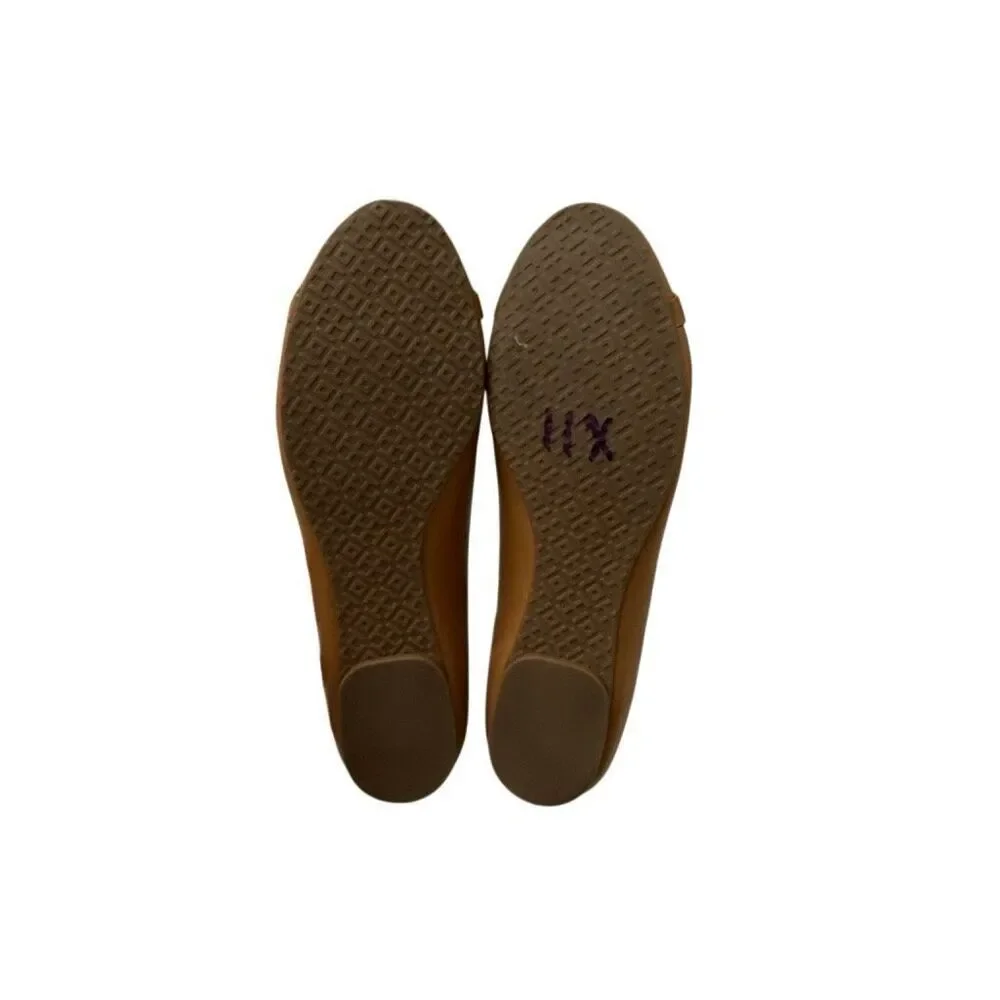 Tory Burch Womens Tan Brown Leather Slip-On Medallion Logo Ballet Flats Size 8.5
